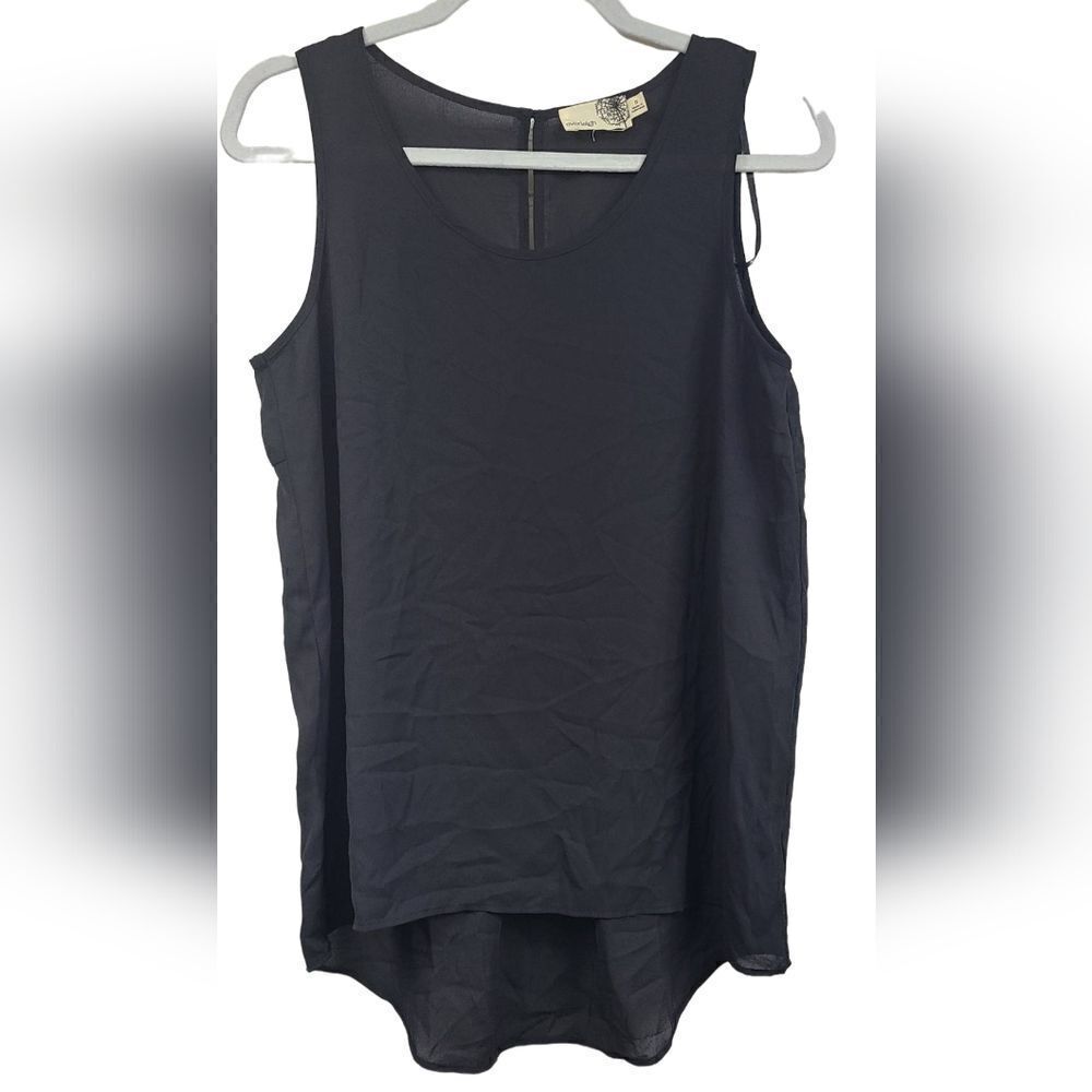 Everleigh Black Pleated Back Sleeveless Blouse Shell Tank Top Career Wear